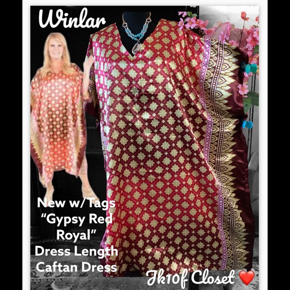 🌹NWT WINLAR GYPSY RED ROYAL SATIN CHARMEUSE COVERUP/ CAFTAN - Picture 9 of 10